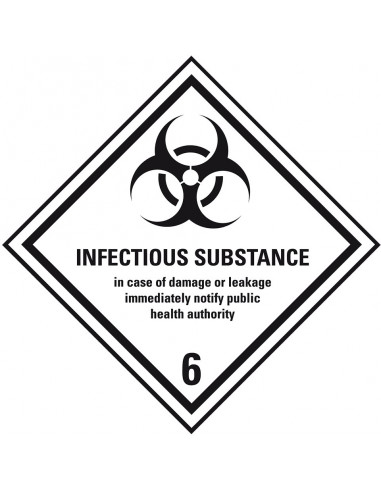 ADR klasse 6.2 sticker besmettelijke stoffen met tekst, ruit, wit zwart, infectious substance
