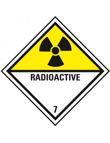 ADR klasse 7 sticker radioactieve stoffen, zeewaterbestendig, ruit, geel wit zwart, radioactief pictogram