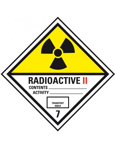 ADR klasse 7B sticker radioactief II, zelfklevend papier, 1000 op rol, vierkant