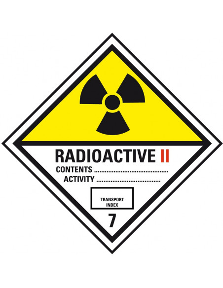 ADR klasse 7B sticker radioactief II, zelfklevend papier, 1000 op rol, vierkant
