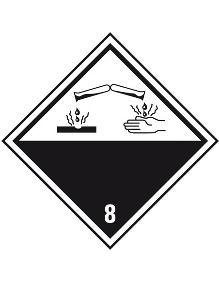 ADR sticker klasse 8 bijtende stoffen, zeewaterbestendig op rol