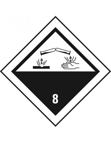 ADR klasse 8 sticker, zelfklevend papier, 1000 op rol, zwart wit, vierkant