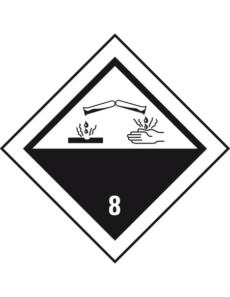 ADR klasse 8 sticker, zelfklevend papier, 1000 op rol, zwart wit, vierkant