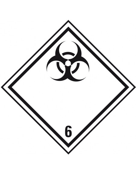 ADR klasse 6.2 sticker, zelfklevend papier, 1000 op rol, zwart wit, vierkant