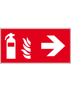 Brandblusser sticker rechts, 300 x 150 mm, F001, rood wit, pictogram brandblusser met pijl naar rechts, rechthoek