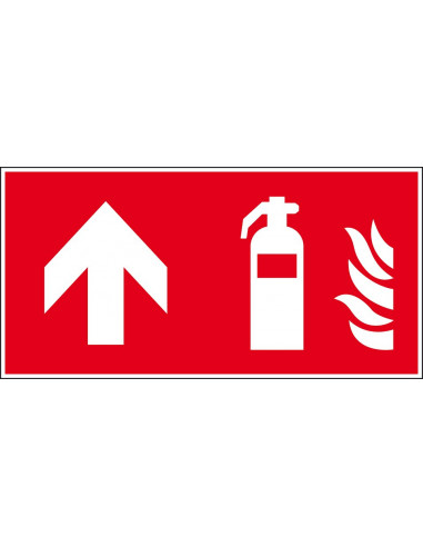 Brandblusser bord rechtdoor, 300 x 150 mm, F001, rood wit, pictogram brandblusser met pijl rechtdoor, rechthoek