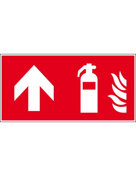 Brandblusser bord rechtdoor, 300 x 150 mm, F001, rood wit, pictogram brandblusser met pijl rechtdoor, rechthoek