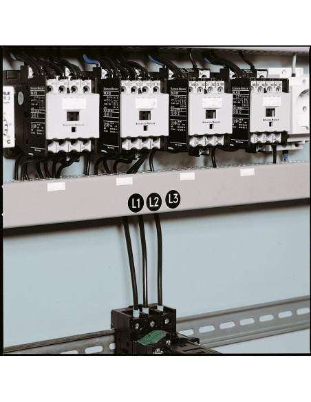 Fase L1, L2 en L3 geleider sticker op rol, zwart wit