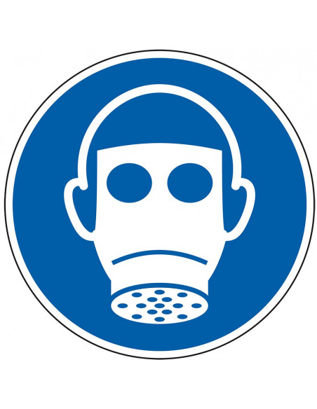 Ademhalingsbescherming verplicht gebodssticker, ISO 7010, M017, blauw wit, rond