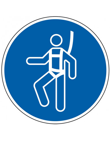 Valbescherming verplicht gebodssticker, ISO 7010, M018, blauw wit, rond