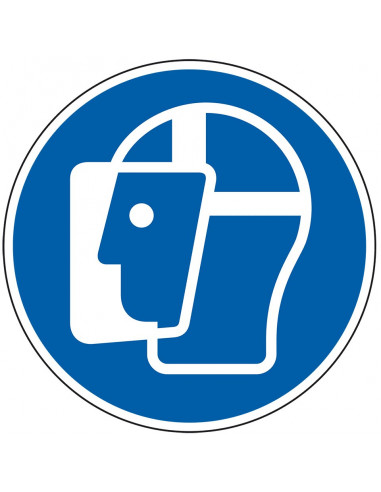 Gezichtsbescherming verplicht gebodssticker, ISO 7010, M013, blauw wit, rond