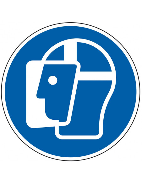 Gezichtsbescherming verplicht gebodssticker, ISO 7010, M013, blauw wit, rond