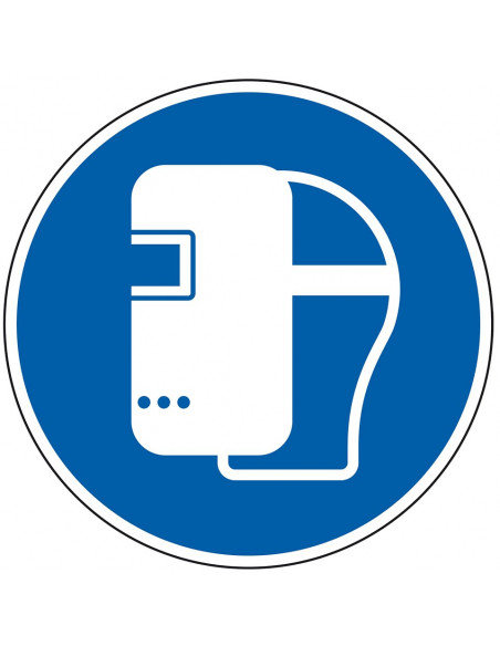 Lasmasker verplicht gebodssticker, ISO 7010, M019, blauw wit, rond