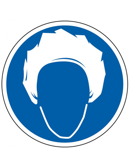 Haarnet dragen verplicht sticker, blauw wit, rond, haarnet pictogram