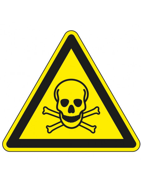 Waarschuwingsbord giftige stoffen, W016, geel zwart, ISO 7010, doodshoofd bord, driehoek
