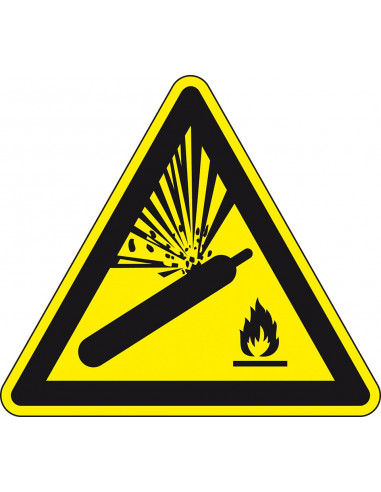 Waarschuwingsbord gasflessen, W029, geel zwart, ISO 7010, gasfles symbool, driehoek