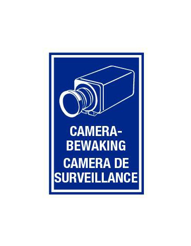 Camerabewaking / Camera de surveillance bord, kunststof, rechthoek, blauw, pictogram camera en tekst