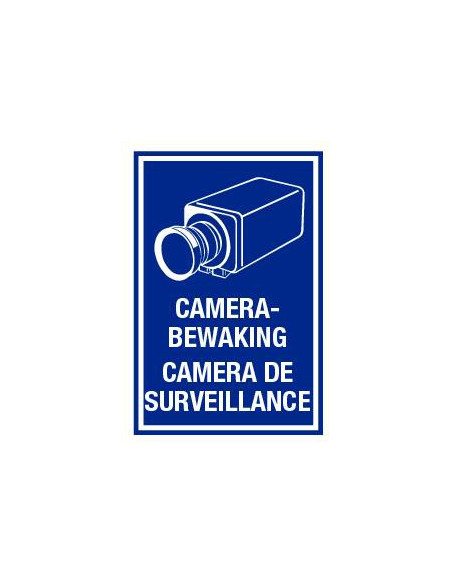 Camerabewaking / Camera de surveillance bord, kunststof, rechthoek, blauw, pictogram camera en tekst