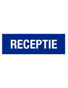 Receptie tekststicker, blauw wit, rechthoek, Nederlandse tekst