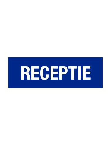Receptie tekststicker, blauw wit, rechthoek, Nederlandse tekst