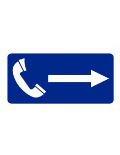 Telefoon met pijl naar rechts bord, blauw wit