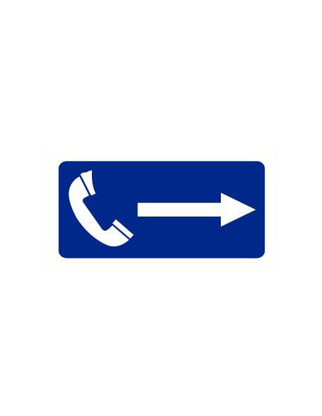 Telefoon met pijl naar rechts bord, blauw wit
