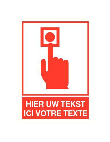 Sticker met eigen tekst, 120 x 120 mm, rood wit, brandpreventie
