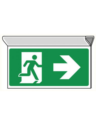 Nooduitgang bord pijl rechts, plafondbevestiging, 300 x 150 mm, E002