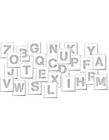 Spuitsjablonen alfabet A-Z - 26 letters - dibond, wit, vierkant