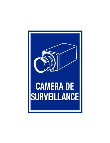 Camera de surveillance bord, kunststof, rechthoek, blauw wit, pictogram camera met tekst