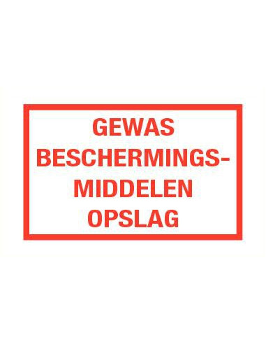 Gewas beschermingsmiddelen opslag bord met tekst, kunststof