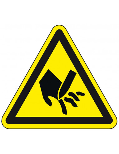Waarschuwingssticker gevaar voor snijgevaar, ISO 7010, 500/rol, SL 50 mm, geel zwart, driehoek