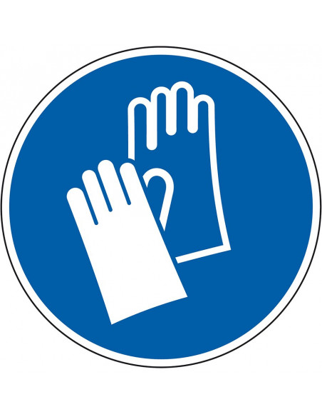 Veiligheidshandschoenen dragen sticker, 500 per rol, 50 mm, M009, ISO 7010, rond, blauw wit