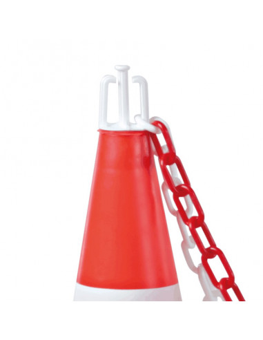 Set verkeerskegels met ketting, rood wit