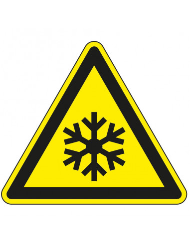 Waarschuwingsbord vorst, W010, geel zwart, ISO 7010, sneeuw symbool, driehoek