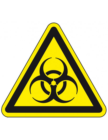 Biologisch gevaar sticker, W009, geel zwart, ISO 7010, biologisch gevaar symbool, driehoek