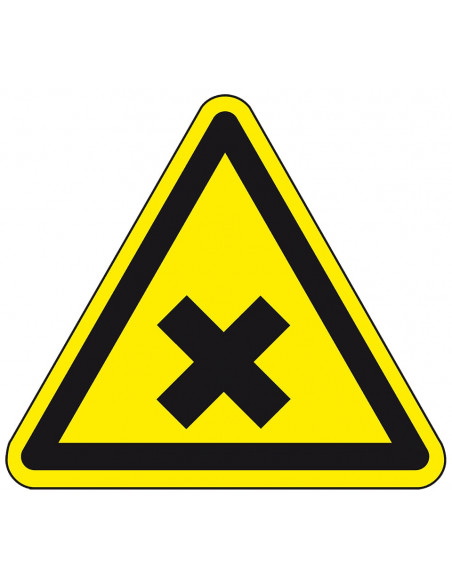 Schadelijke of irriterende stoffen sticker, kruis symbool, driehoek, geel zwart