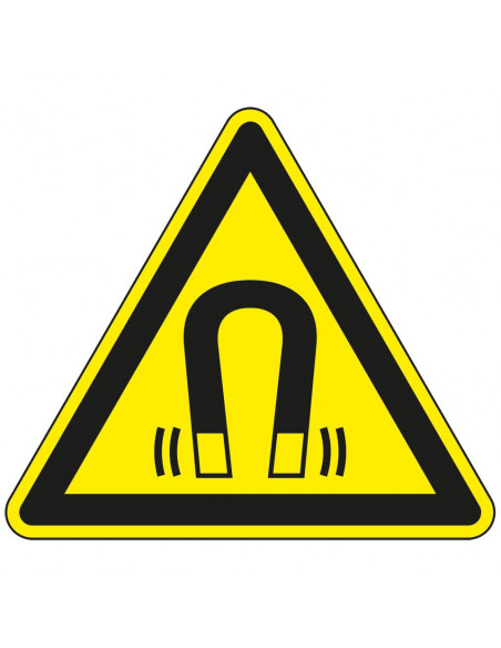 Waarschuwingssticker magnetisch veld, W006, geel zwart, ISO 7010, magneet symbool, driehoek