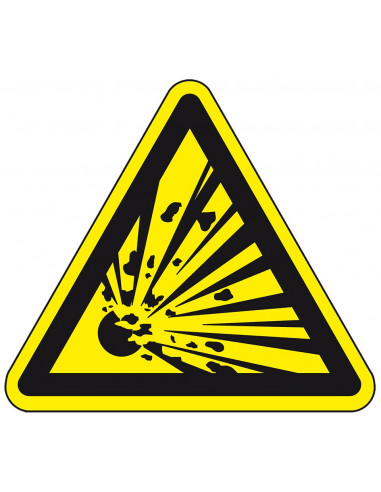 Pictogram explosieve stoffen, W002, geel zwart, ISO 7010, explosie, driehoek