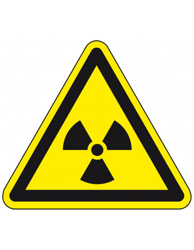 Pictogram radioactief, W003, geel zwart, ISO 7010, radioactief symbool, driehoek
