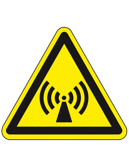 Waarschuwingssticker niet ioniserende straling, W005, geel zwart, ISO 7010, niet ioniserend symbool, driehoek