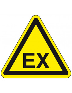 Waarschuwingssticker EX explosiegevaar, ATEX, driehoek, geel zwart, tekst