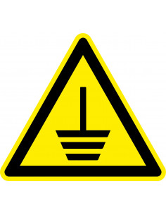 Waarschuwingssticker aarding, geel zwart, aarding symbool, driehoek