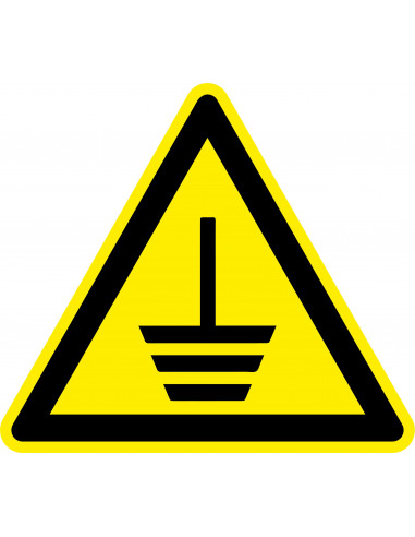 Waarschuwingssticker aarding, geel zwart, aarding symbool, driehoek