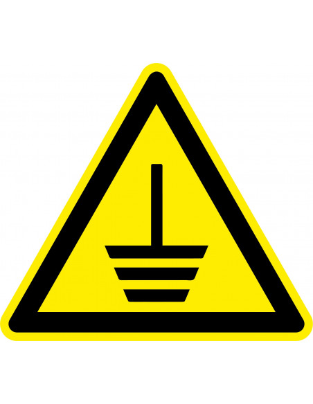 Waarschuwingssticker aarding, geel zwart, aarding symbool, driehoek