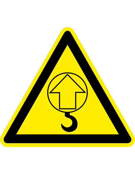 Hijspunt sticker, geel zwart, driehoek kraanhaak