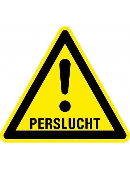 Waarschuwingssticker perslucht, tekst, driehoek, geel zwart