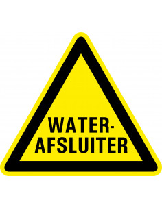 Waarschuwingssticker voor waterafsluiter, met tekst, driehoek, geel zwart