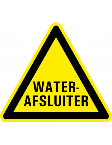 Waarschuwingssticker voor waterafsluiter, met tekst, driehoek, geel zwart