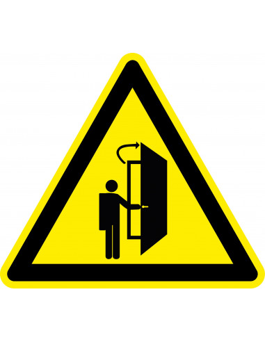 Pas op voor openslaande deur sticker, driehoek, geel zwart